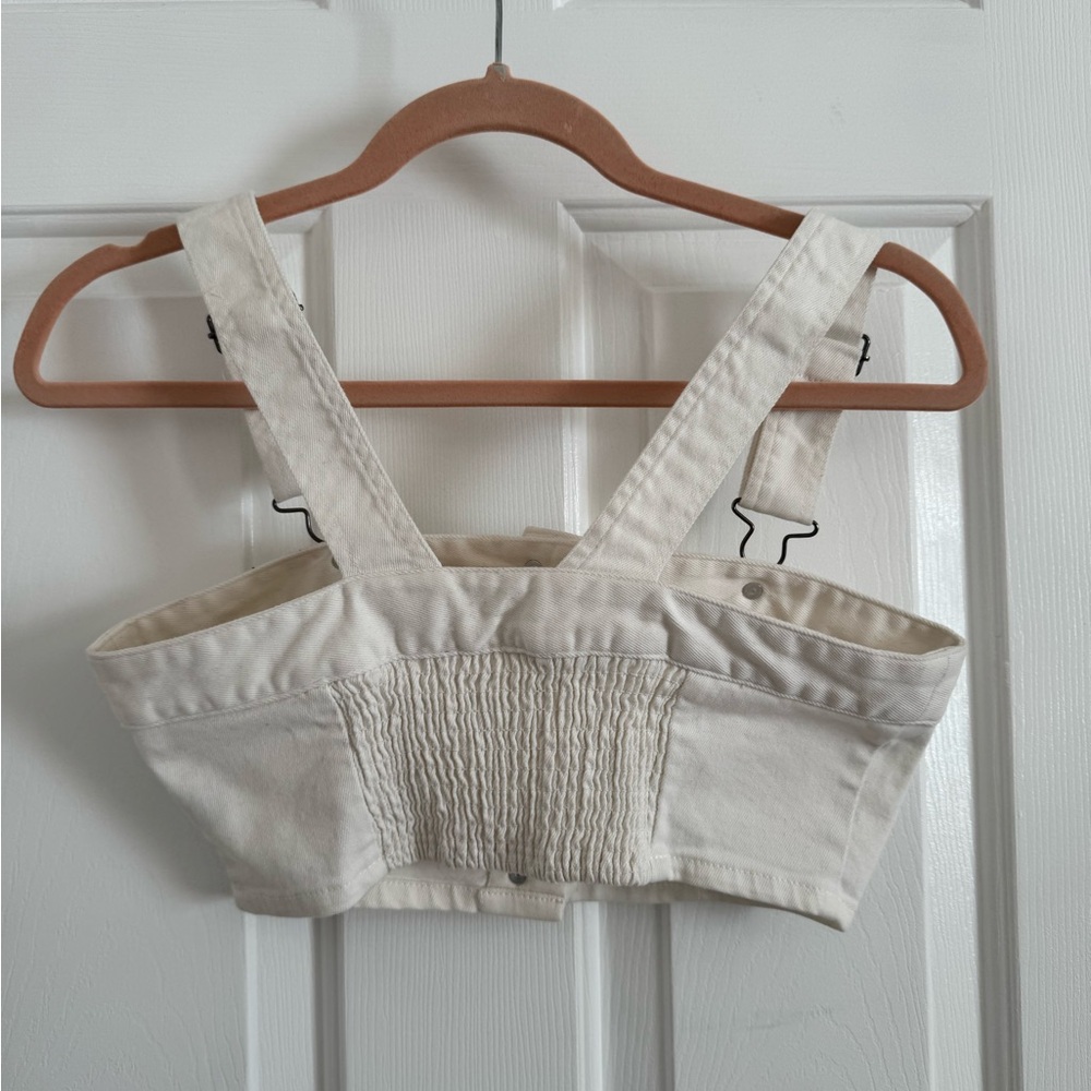 Kendall & Kylie Cream Jean Buttoned Crop Top - Picture 2 of 2